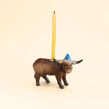 Highland Bull Cake Topper | Porcelain Party Animal | Candle Holder