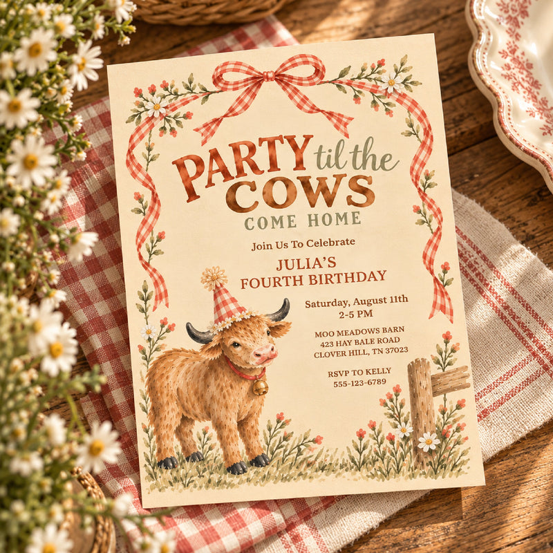 Highland Cow Party Invitations (Digital Download)
