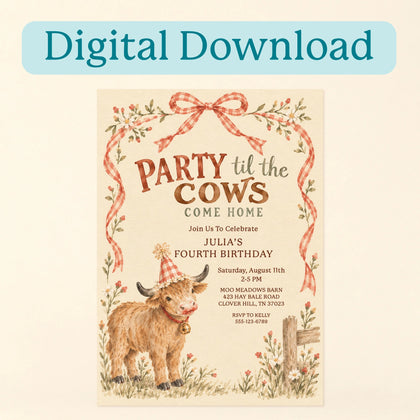 Highland Cow Party Invitations (Digital Download)