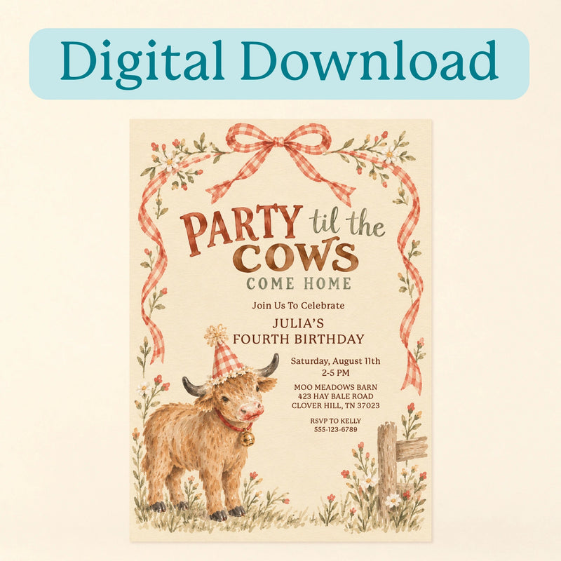 Highland Cow Party Invitations (Digital Download)