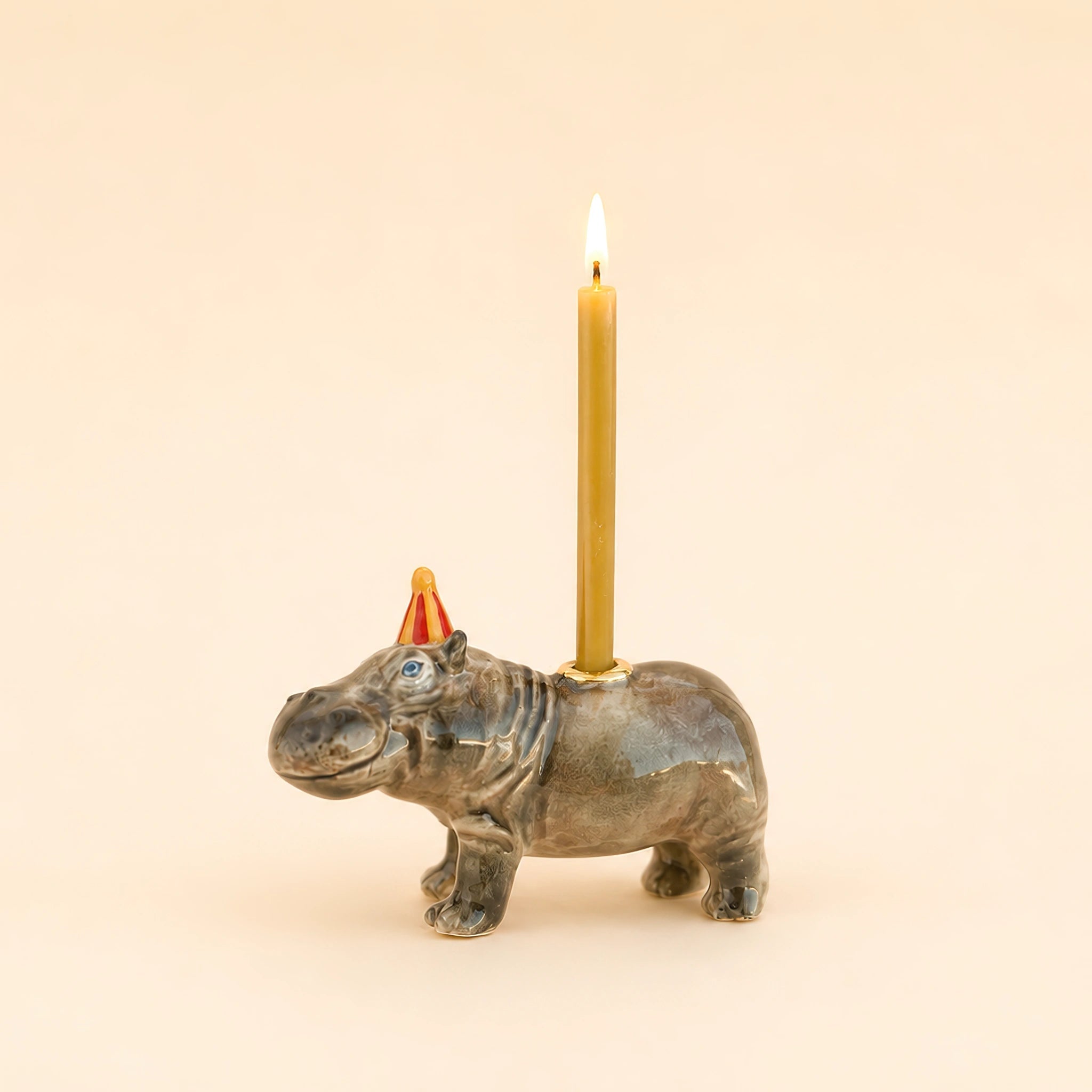 Hippo Cake Topper | Camp Hollow Porcelain Party Animal | Ceramic Candle Holder | Party Animal Birthday Decor | Jungle Theme
