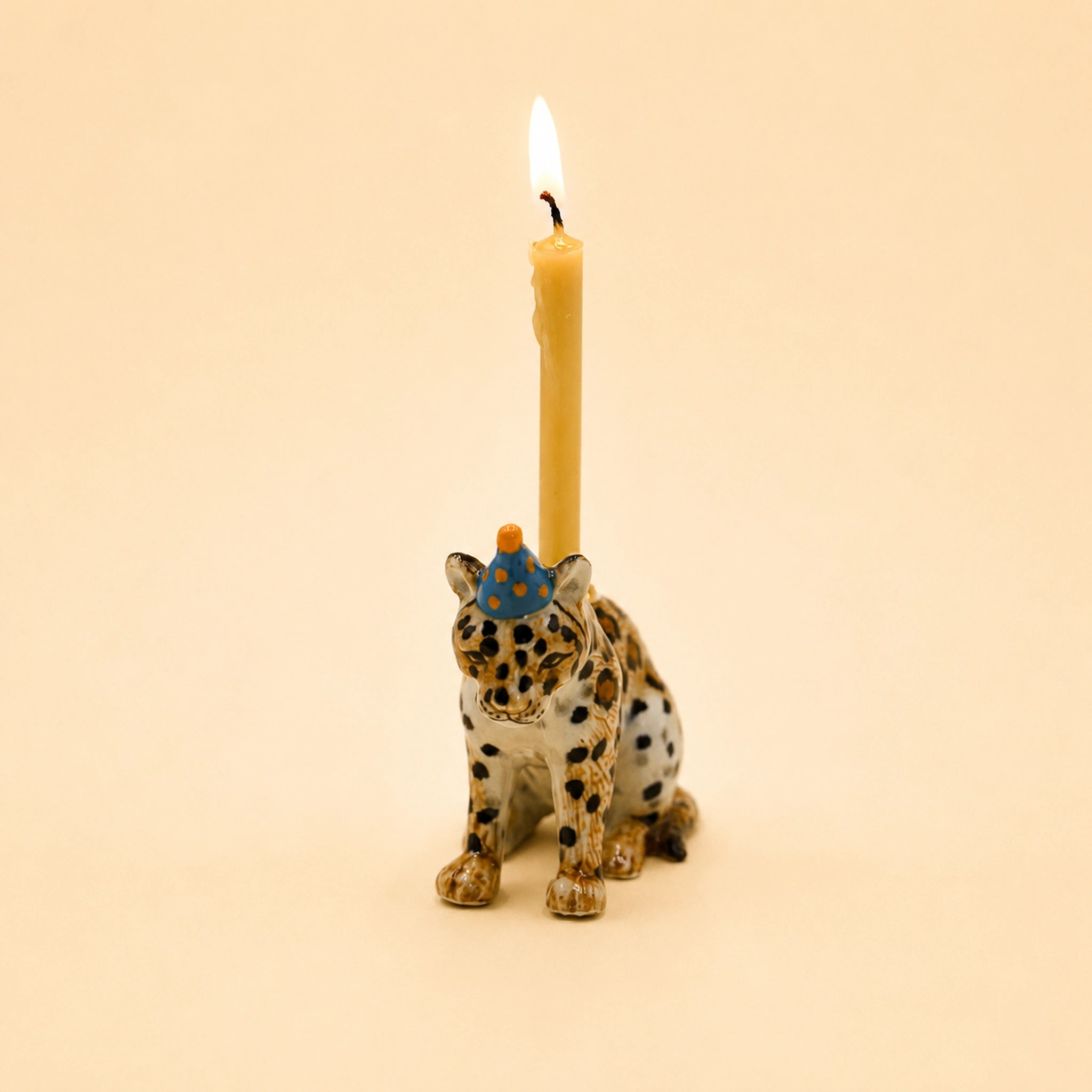 Jaguar Cake Topper | Camp Hollow Porcelain Party Animal | Big Cat Ceramic Candle Holder | Party Animal Birthday Decor Jungle Theme