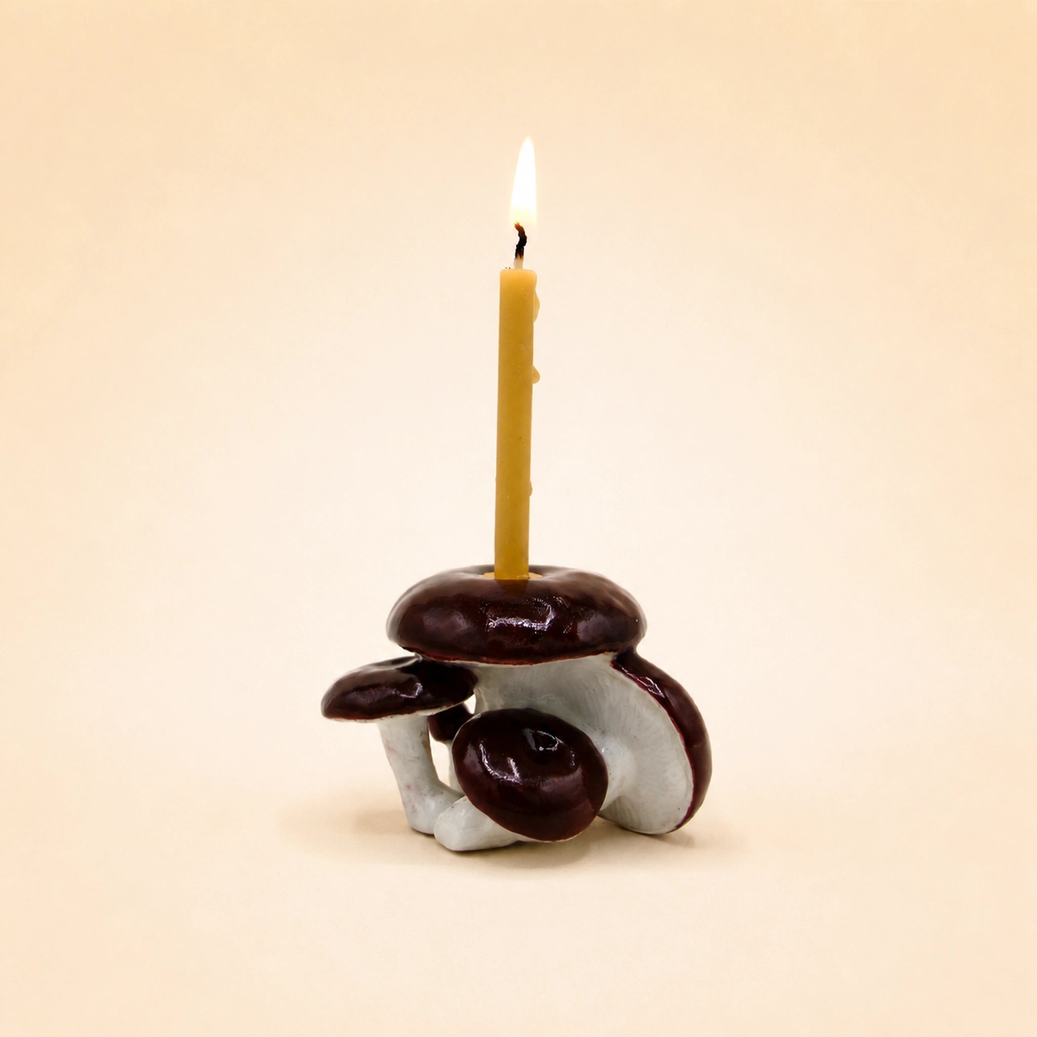 Mahogany Mushroom Cluster Cake Topper | Porcelain Party Decor | Candle Holder