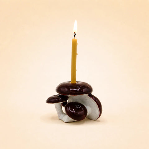 Mahogany Mushroom Cluster Cake Topper | Porcelain Party Decor | Candle Holder