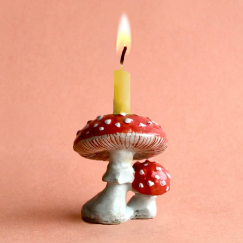 Mushroom Cake Topper | Camp Hollow Porcelain Party Nature | Ceramic Candle Holder | Party Animal Birthday Decor