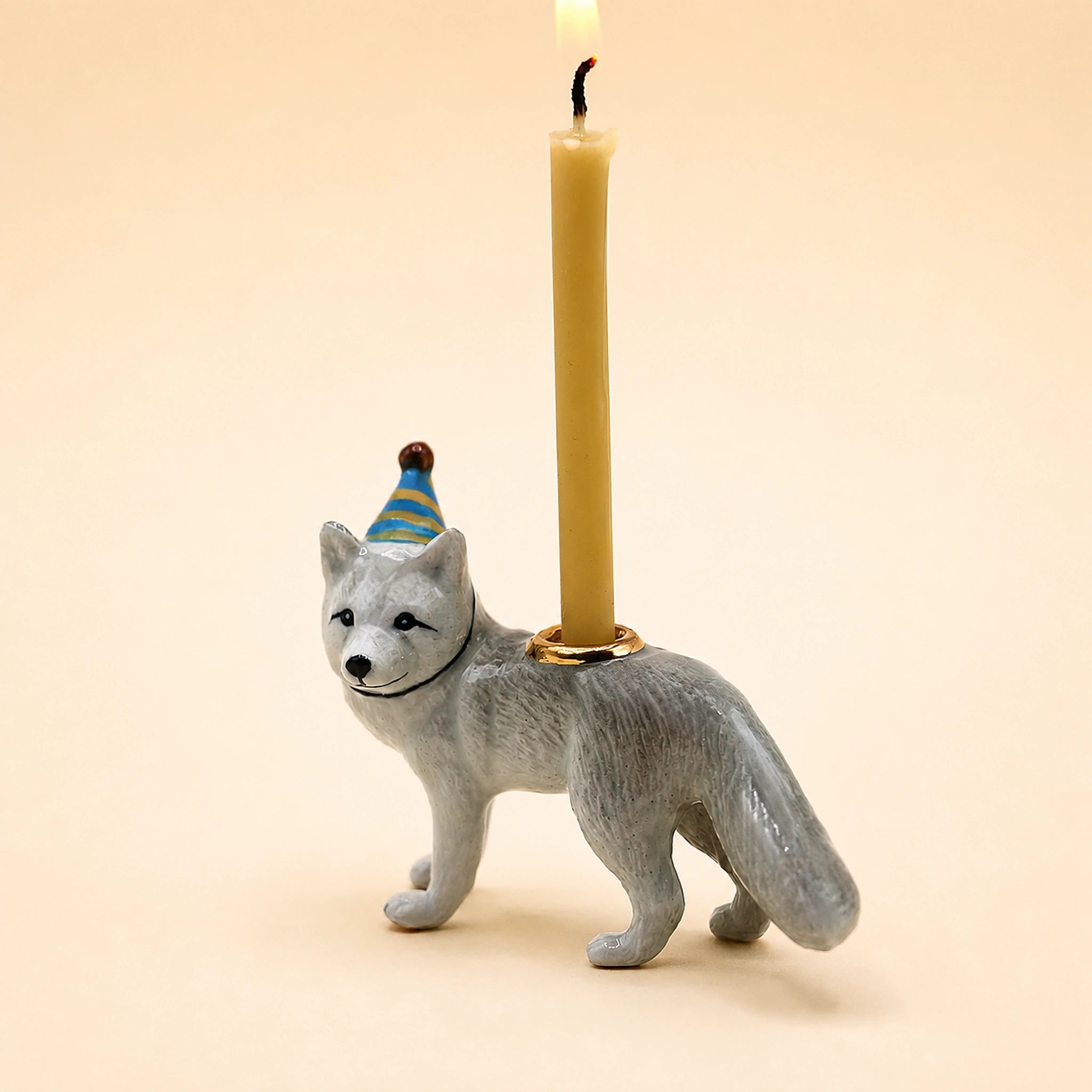 Arctic Fox Cake Topper | Camp Hollow Porcelain Party Animal | Ceramic Candle Holder | Party Animal Birthday Decor | WotMC