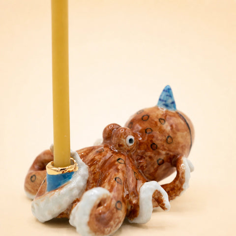 Octopus Cake Topper | Camp Hollow Porcelain Party Animal | Ceramic Candle Holder | Party Animal Birthday Decor Under the Sea