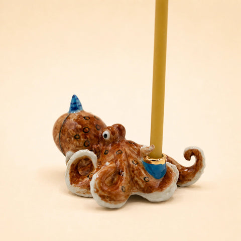 Octopus Cake Topper | Camp Hollow Porcelain Party Animal | Ceramic Candle Holder | Party Animal Birthday Decor Under the Sea