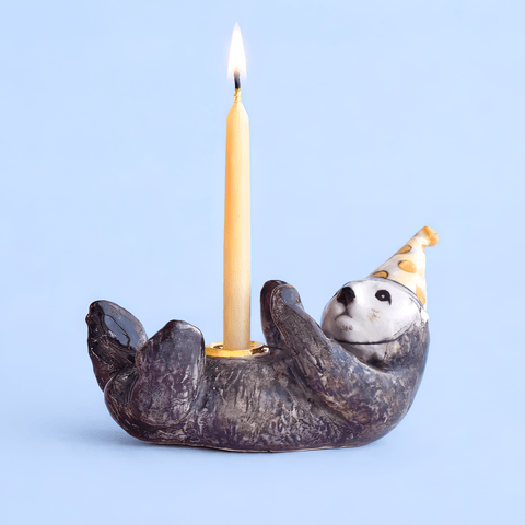 Otter Cake Topper | Camp Hollow Porcelain Party Animal | Ceramic Candle Holder | Party Animal Birthday Decor
