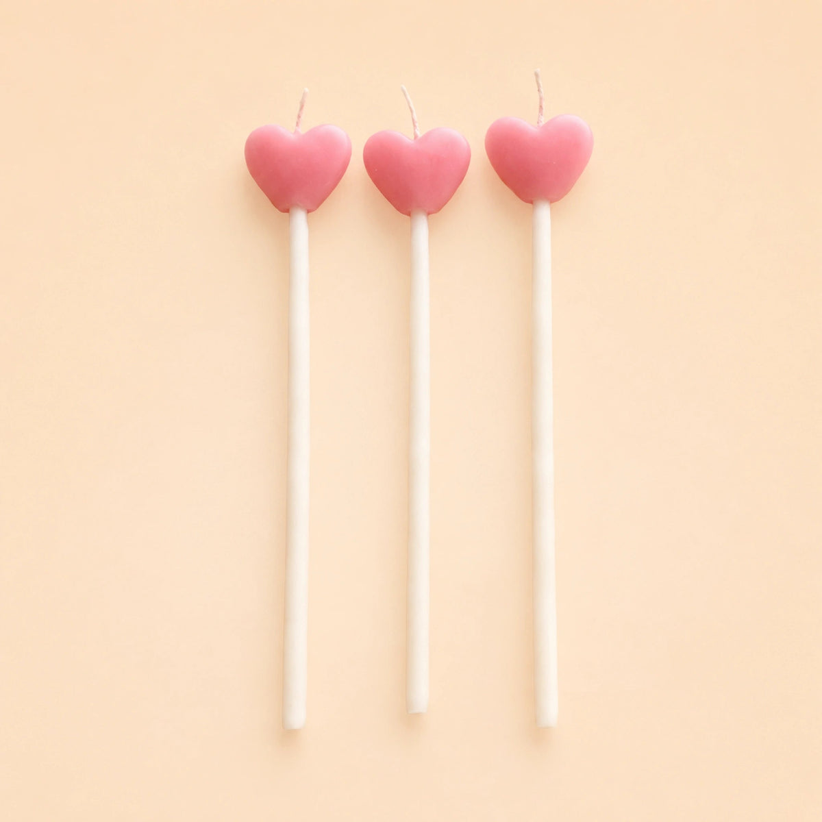Pink Love Heart  Birthday Candles Set of 3 | Shaped Beeswax Candles