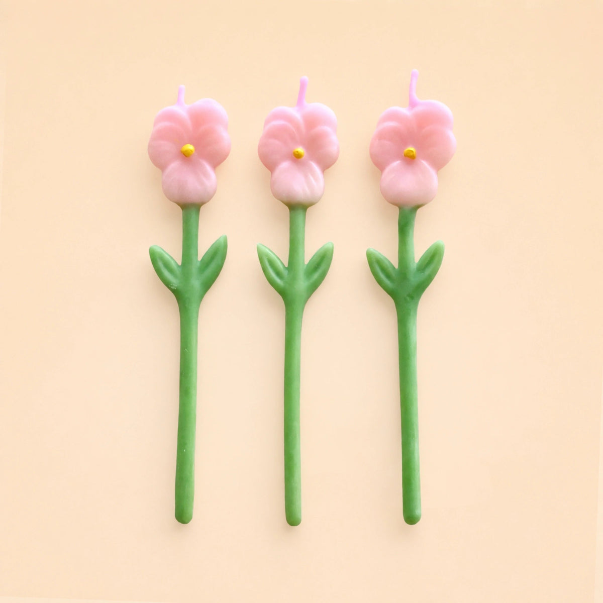 Pansy Birthday Candles | Set of 3 | Pink Flower Shaped Beeswax Candles