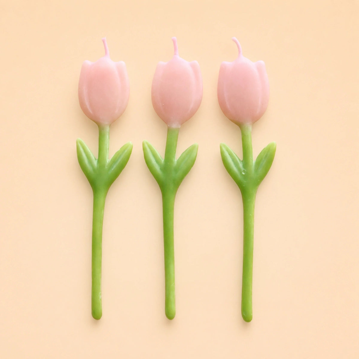 Tulip Birthday Candles | Set of 3 | Pink Flower Shaped Beeswax Candles