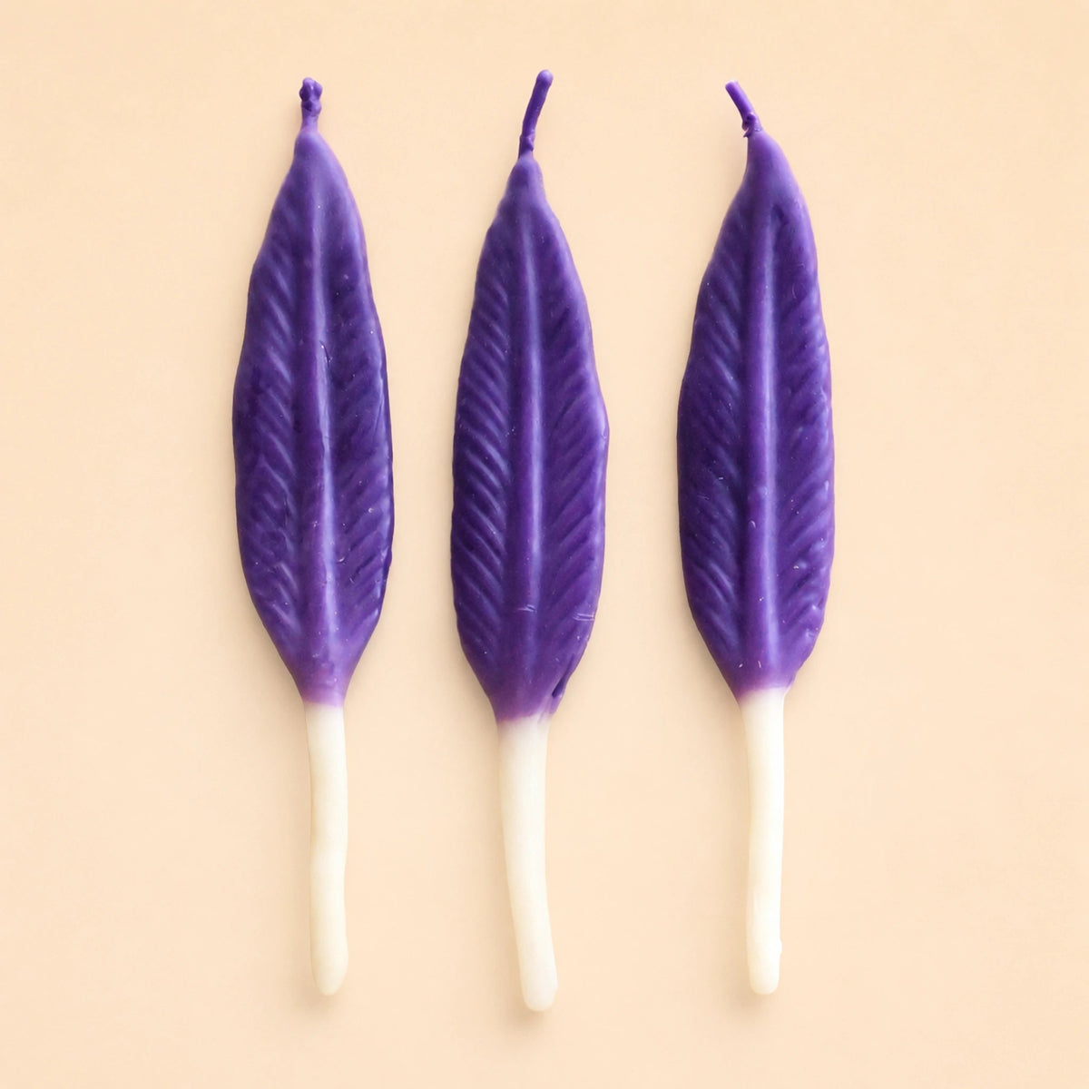 Feather Birthday Candles | Set of 3 | Purple Shaped Beeswax Candles