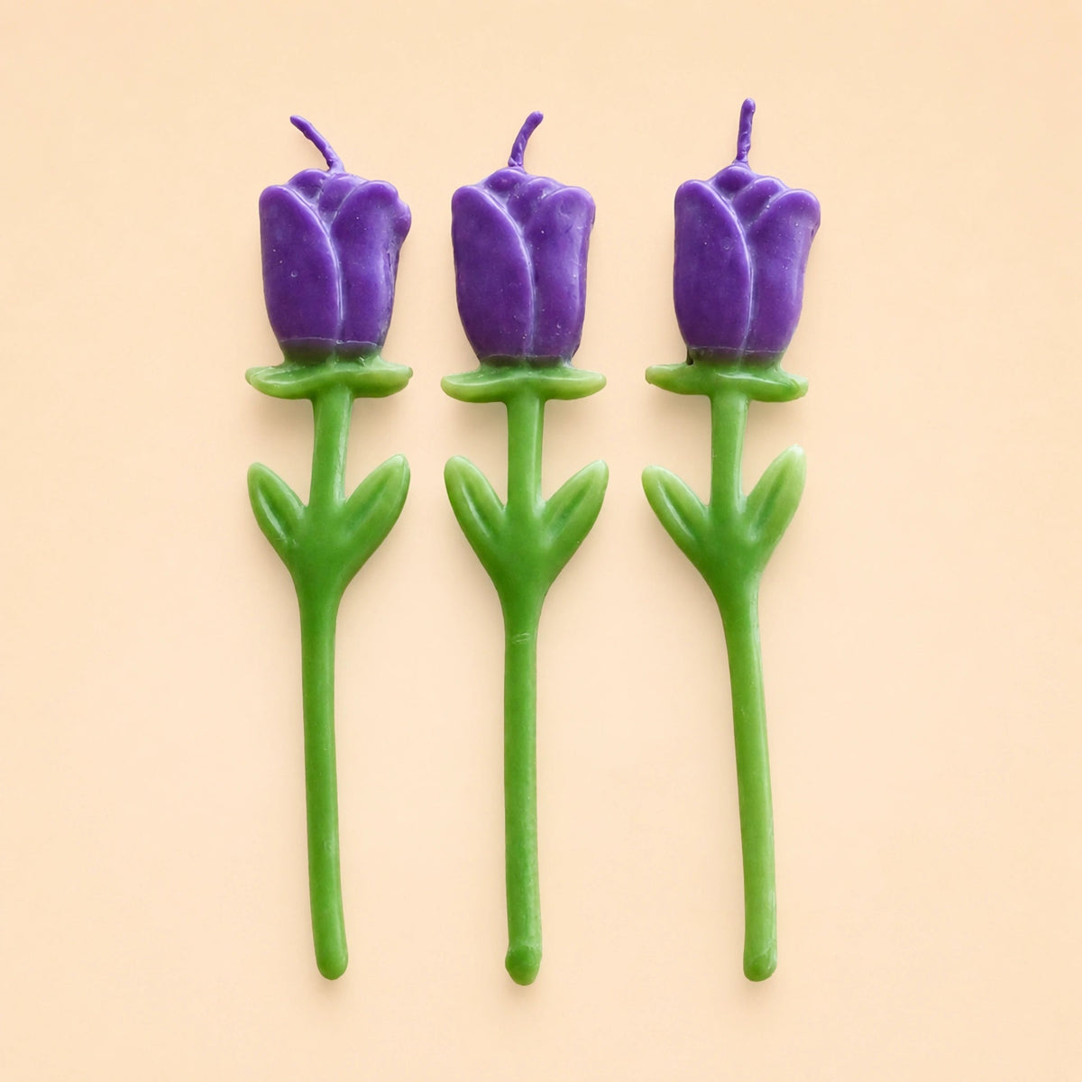 Purple Rose Birthday Candles | Set of 3 | Flower Shaped Beeswax Candles