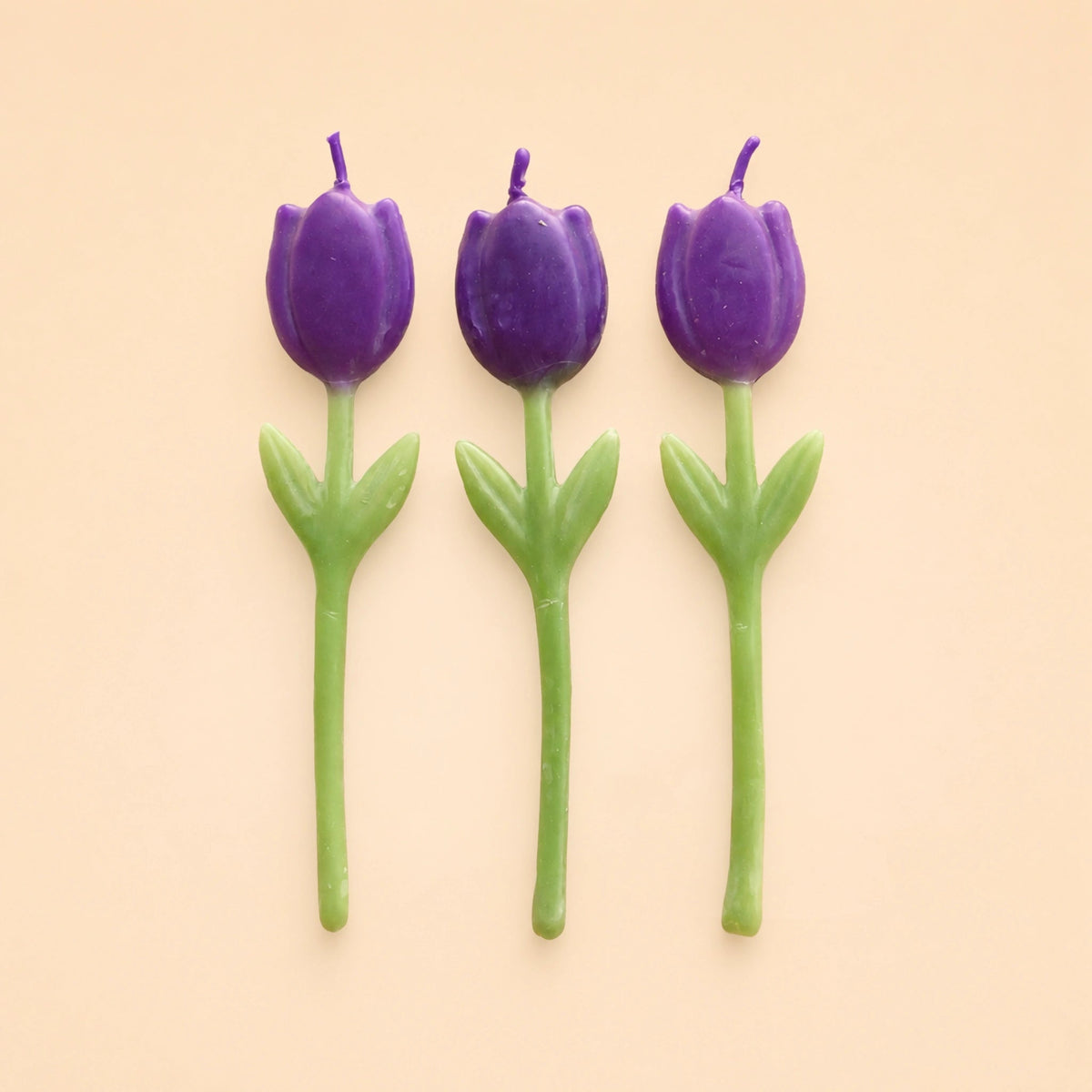 Purple Tulip Birthday Candles | Set of 3 | Flower Shaped Beeswax Candles