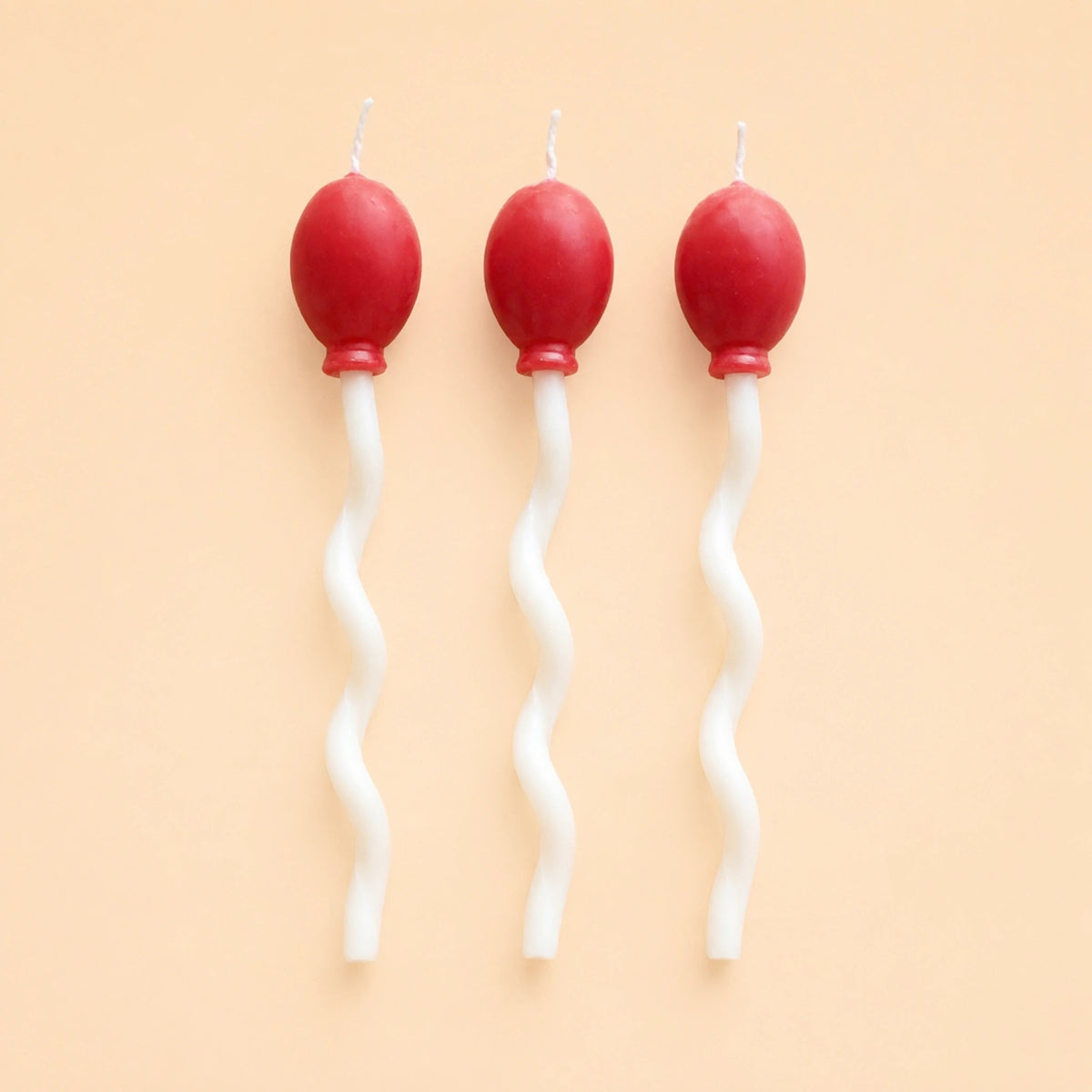 Red Party Balloon Birthday Candles | Set of 3 | Shaped Beeswax Candles