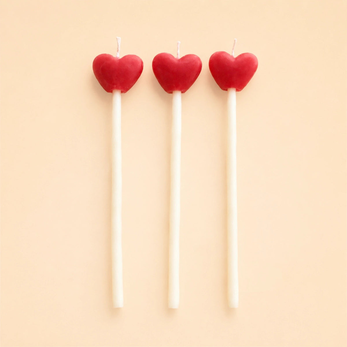 Red Love Heart Birthday Candles | Set of 3 | Shaped Beeswax Candles