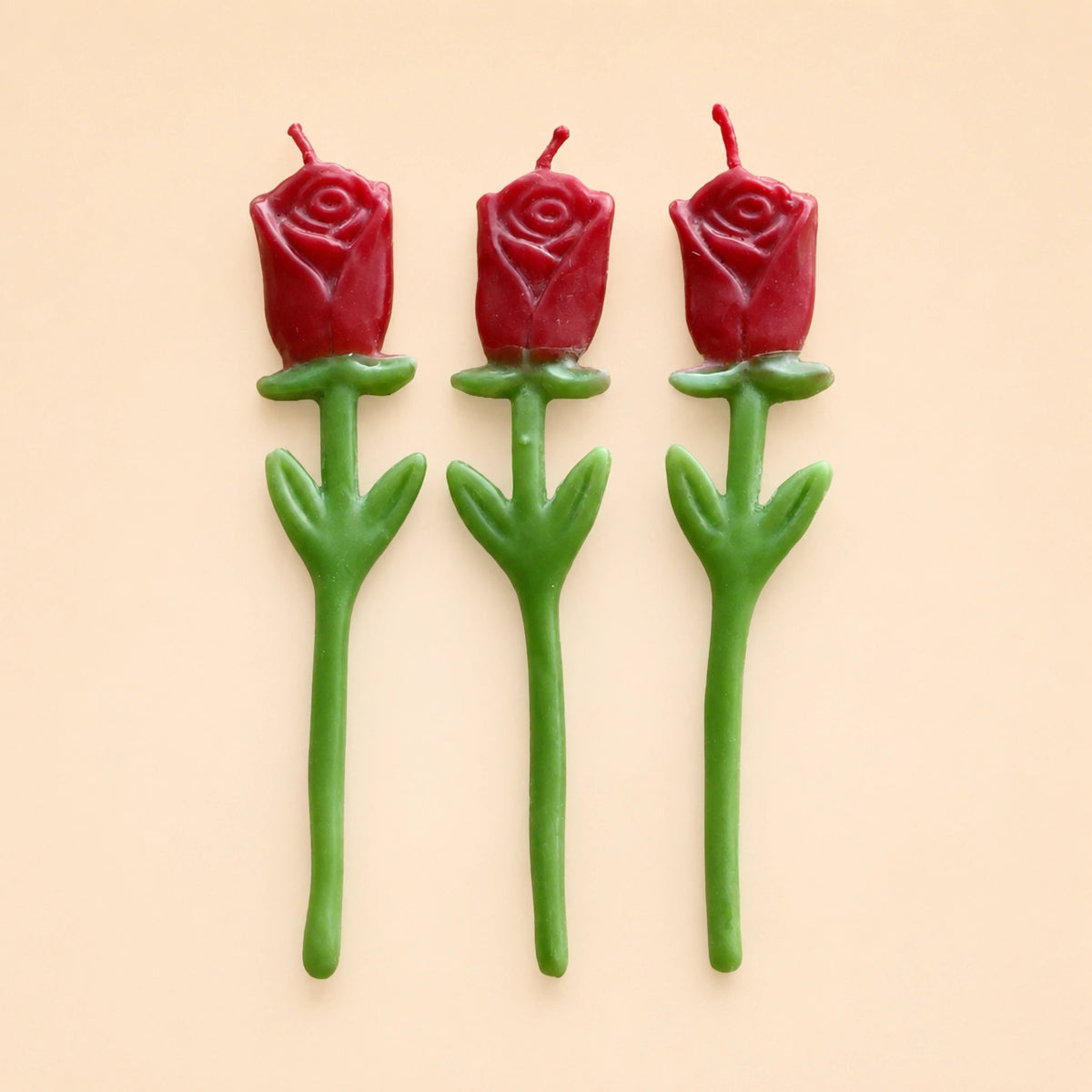 Red Rose Birthday Candles | Set of 3 | Flower Shaped Beeswax Candles