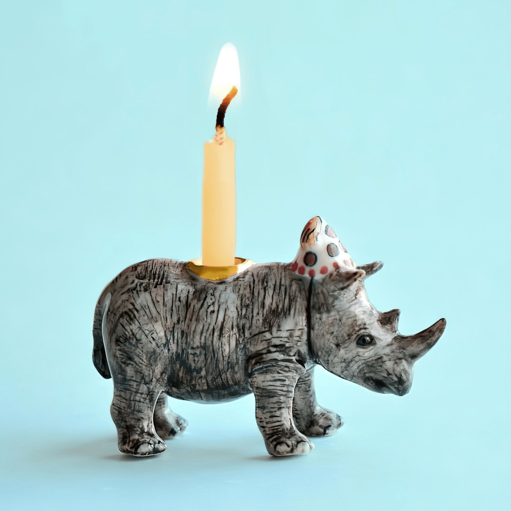 Rhino Cake Topper | Camp Hollow Porcelain Party Animal | Ceramic Candle Holder | Party Animal Birthday Decor