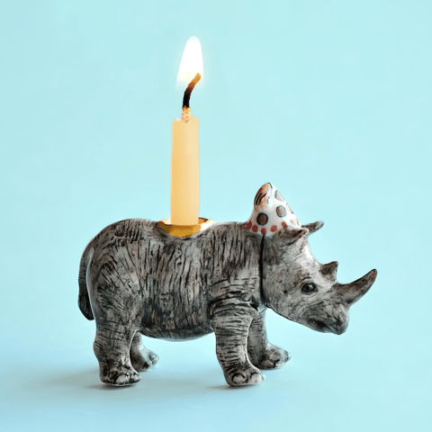 Rhino Cake Topper | Camp Hollow Porcelain Party Animal | Ceramic Candle Holder | Party Animal Birthday Decor