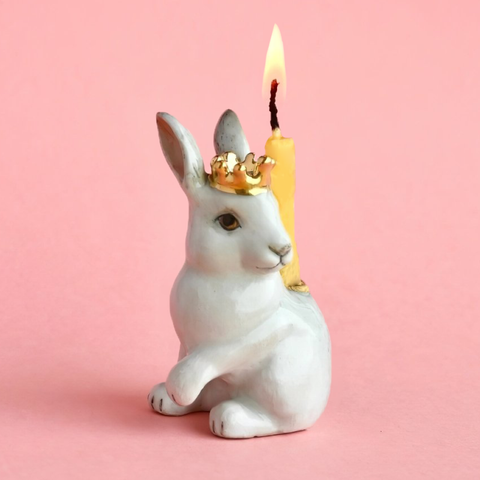 Royal White Rabbit Cake Topper | Camp Hollow Porcelain Party Animal | Ceramic Candle Holder | Party Animal Birthday