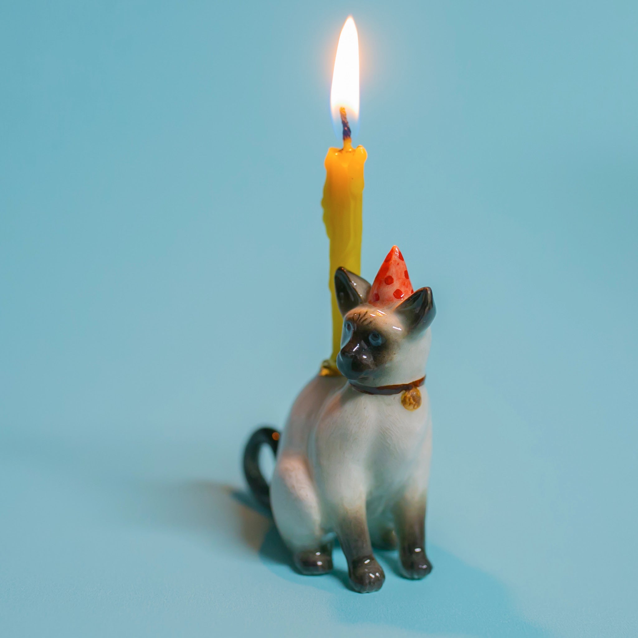 Siamese Cat Cake Topper | Camp Hollow Porcelain Party Animal | Ceramic Candle Holder | Party Animal Birthday Decor