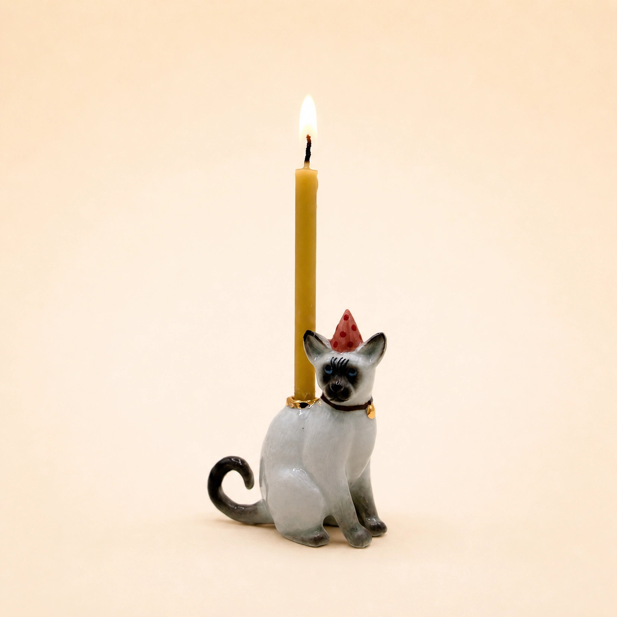 Siamese Cat Cake Topper | Camp Hollow Porcelain Party Animal | Ceramic Candle Holder | Party Animal Birthday Decor