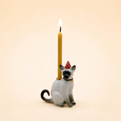 Siamese Cat Cake Topper | Porcelain Party Animal | Cat Candle Holder