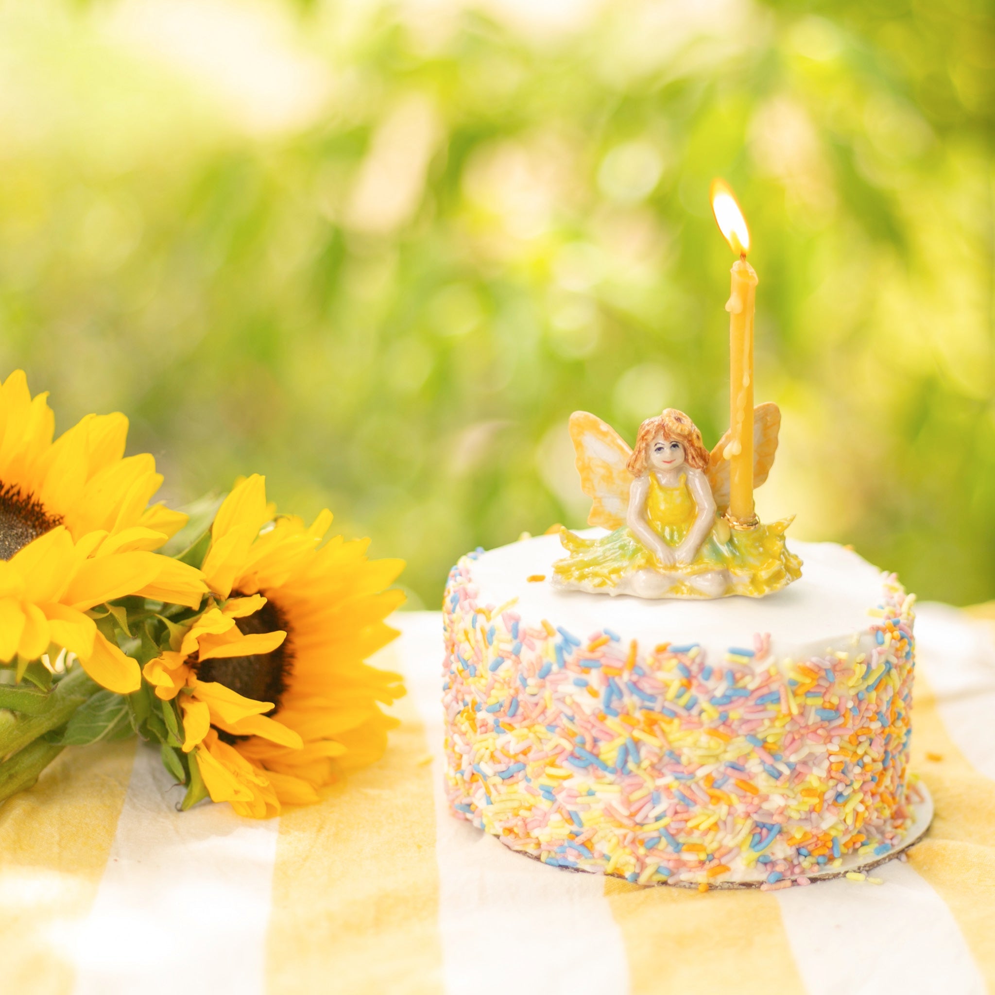 Sunflower Fairy Cake Topper | Camp Hollow Porcelain Party Animal | Ceramic Candle Holder | Party Animal Birthday Decor