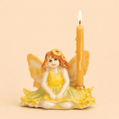 Sunflower Fairy Cake Topper | Porcelain Party Decor | Candle Holder