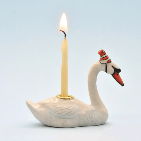 Swan Cake Topper | Camp Hollow Porcelain Party Animal | Ceramic Candle Holder | Party Animal Birthday Decor