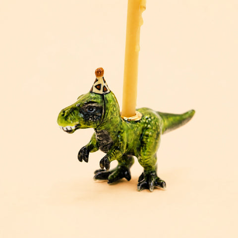 T. Rex Cake Topper | Camp Hollow Porcelain Party Animal | Dinosaur Ceramic Candle Holder | Party Animal Birthday Decor Jurassic Theme