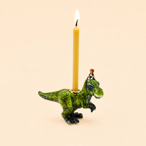 T. Rex Cake Topper | Camp Hollow Porcelain Party Animal | Dinosaur Ceramic Candle Holder | Party Animal Birthday Decor Jurassic Theme