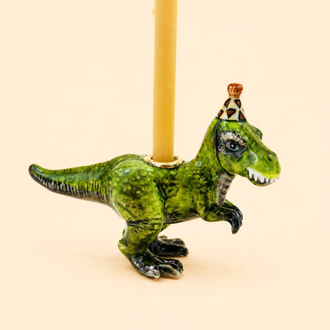 T. Rex Cake Topper | Camp Hollow Porcelain Party Animal | Dinosaur Ceramic Candle Holder | Party Animal Birthday Decor Jurassic Theme