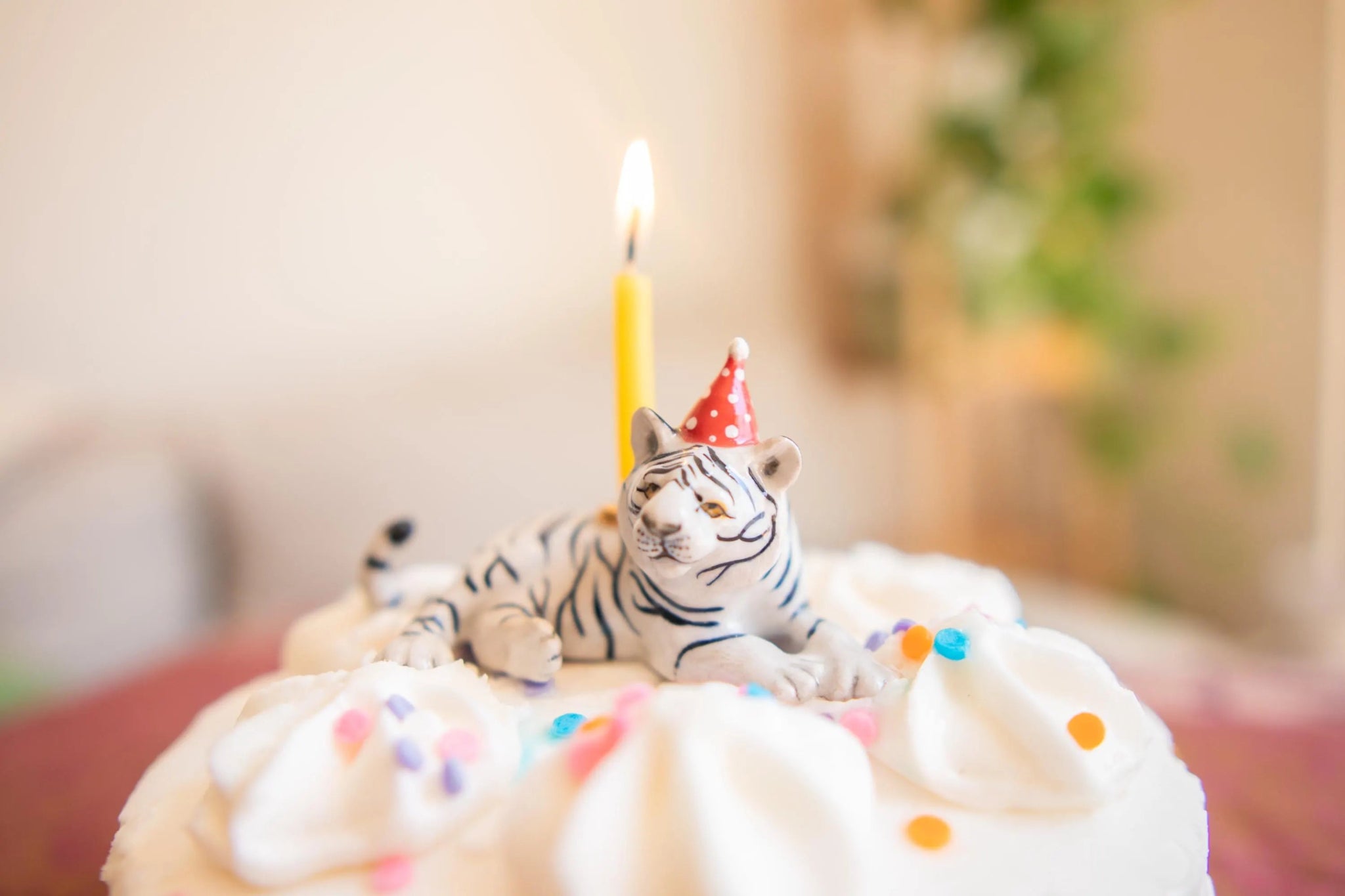 White Tiger Cake Topper | Camp Hollow Porcelain Party Animal | Ceramic Candle Holder | Party Animal Birthday Decor | WotMC