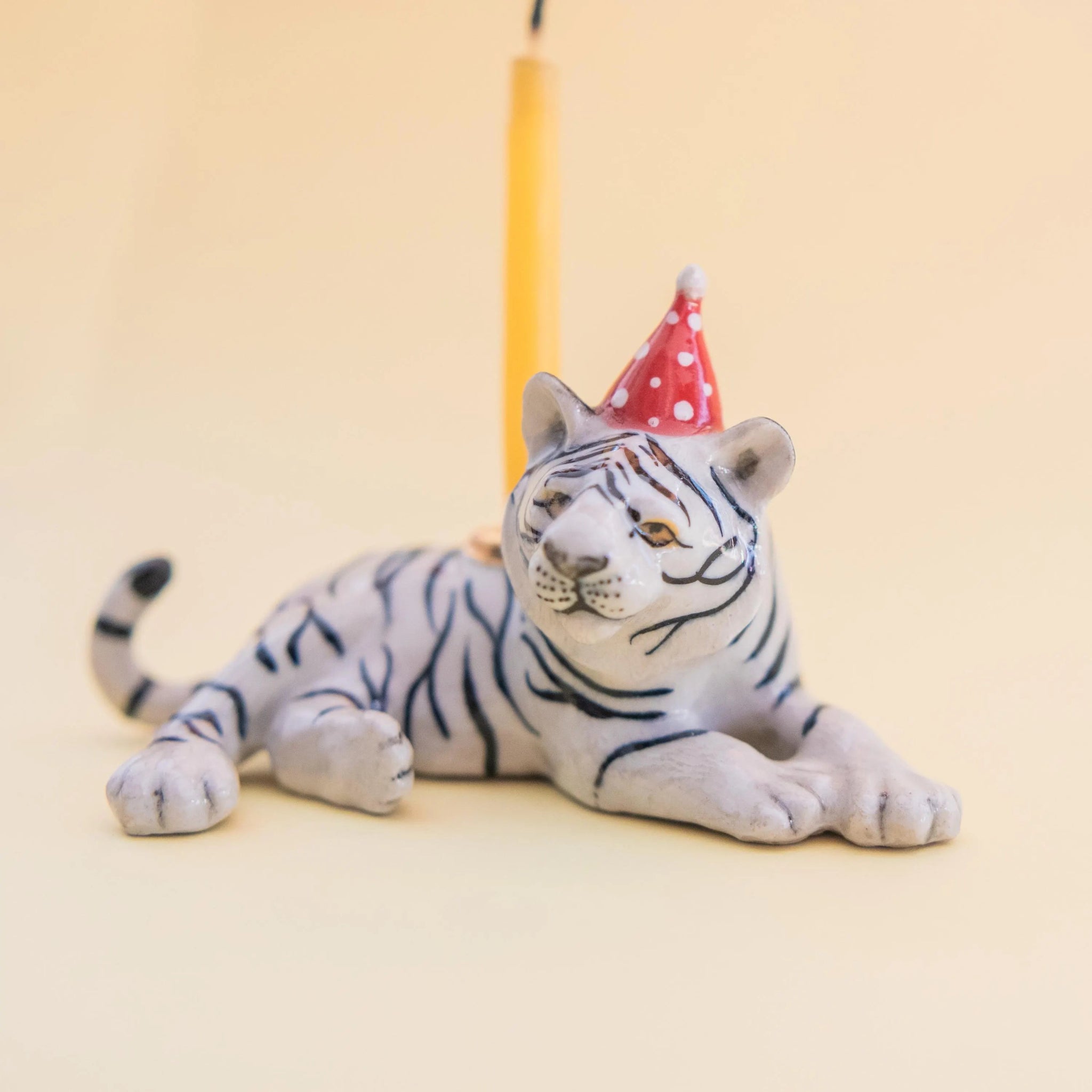 White Tiger Cake Topper | Camp Hollow Porcelain Party Animal | Ceramic Candle Holder | Party Animal Birthday Decor | WotMC