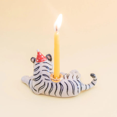 White Tiger Cake Topper | Camp Hollow Porcelain Party Animal | Ceramic Candle Holder | Party Animal Birthday Decor | WotMC