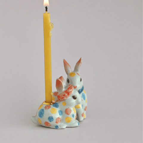 Love Bunnies Cake Topper | Camp Hollow Porcelain Party Animal | Ceramic Candle Holder | Party Animal Birthday Decor | WotMC
