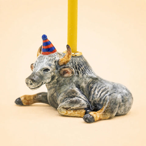 Ox Cake Topper | Camp Hollow Porcelain Party Animal | Ceramic Candle Holder | Party Animal Birthday | Chinese Zodiac