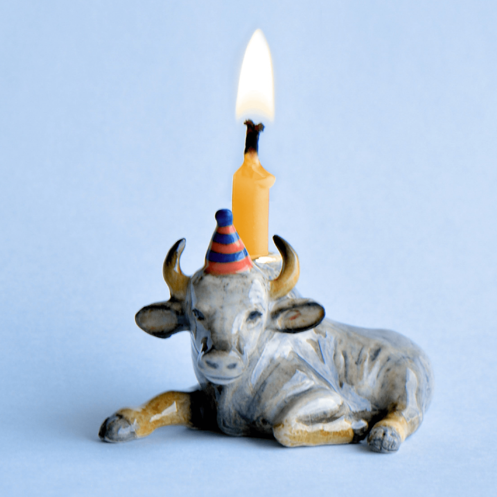Ox Cake Topper | Camp Hollow Porcelain Party Animal | Ceramic Candle Holder | Party Animal Birthday | Chinese Zodiac