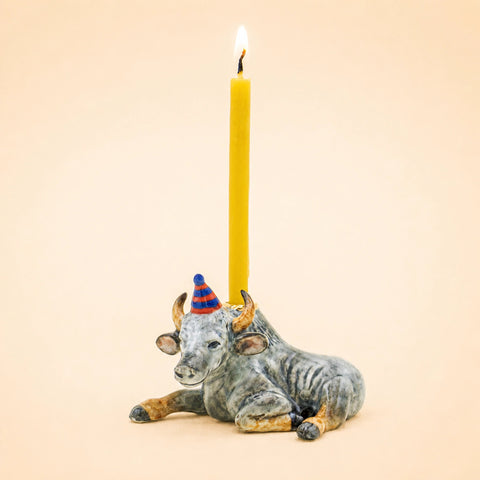 Ox Cake Topper | Camp Hollow Porcelain Party Animal | Ceramic Candle Holder | Party Animal Birthday | Chinese Zodiac