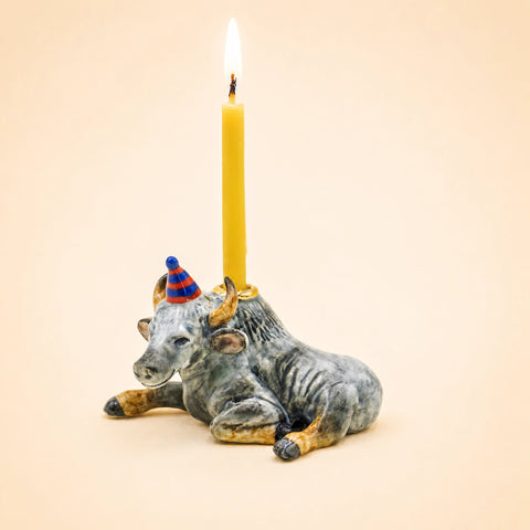 Ox Cake Topper | Camp Hollow Porcelain Party Animal | Ceramic Candle Holder | Party Animal Birthday | Chinese Zodiac