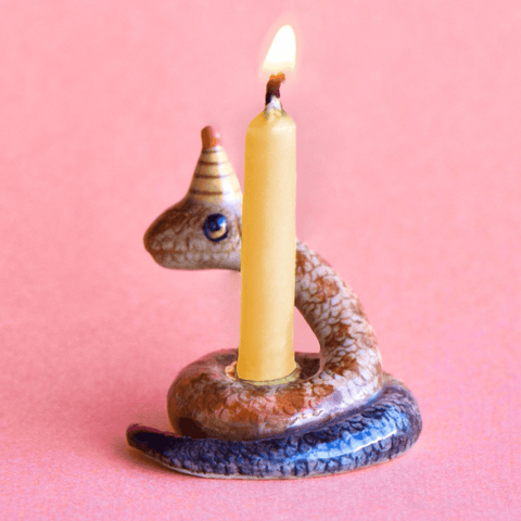 Snake Cake Topper | Camp Hollow Porcelain Party Animal | Ceramic Candle Holder | Party Animal Birthday Decor | Chinese Zodiac