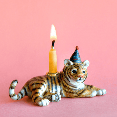 Tiger Cake Topper | Camp Hollow Porcelain Party Animal | Ceramic Candle Holder | Party Animal Birthday Decor | Chinese Zodiac