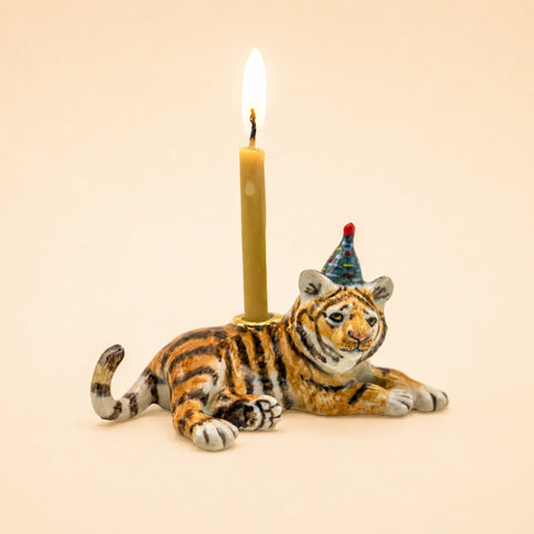 Tiger Cake Topper | Camp Hollow Porcelain Party Animal | Ceramic Candle Holder | Party Animal Birthday Decor | Chinese Zodiac