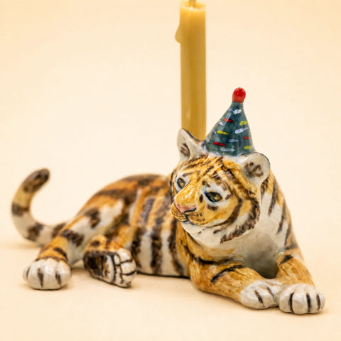 Tiger Cake Topper | Camp Hollow Porcelain Party Animal | Ceramic Candle Holder | Party Animal Birthday Decor | Chinese Zodiac