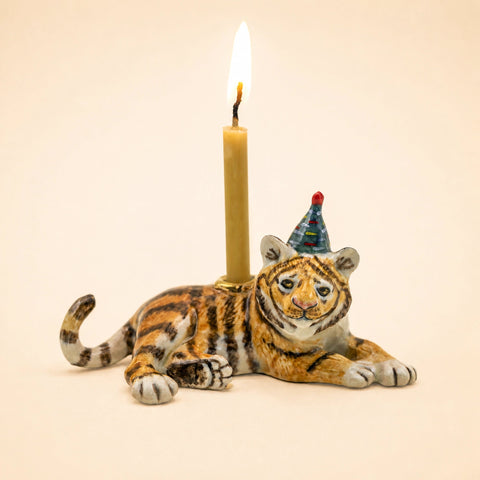 Tiger Cake Topper | Camp Hollow Porcelain Party Animal | Ceramic Candle Holder | Party Animal Birthday Decor | Chinese Zodiac