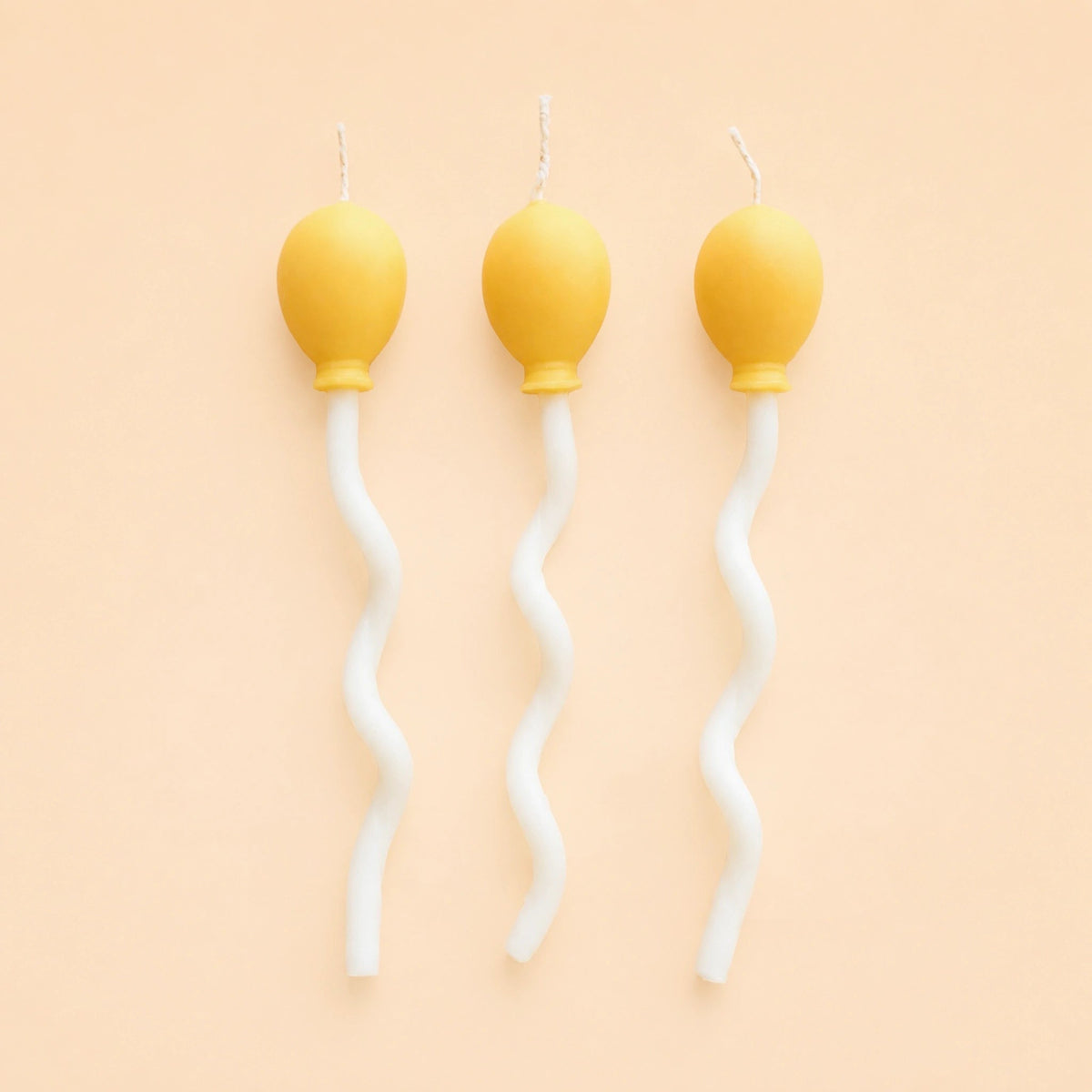 Yellow Party Balloon Birthday Candles Set of 3 | Shaped Beeswax Candles