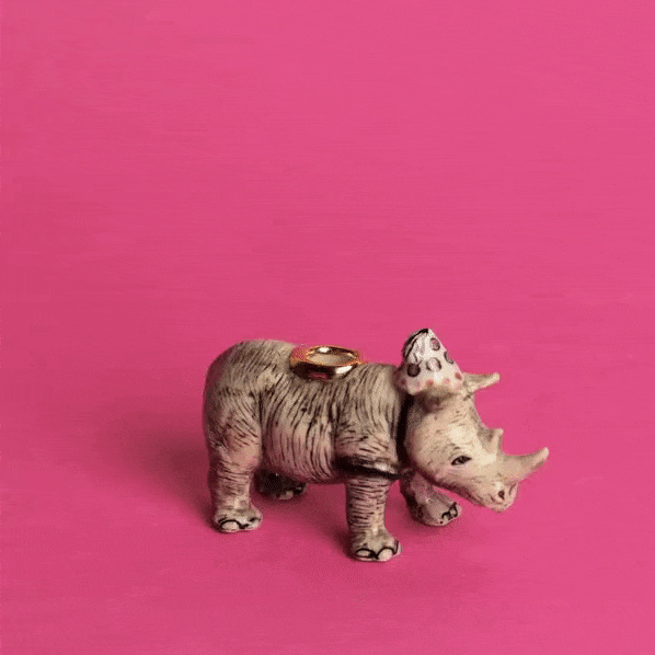 Rhino Cake Topper | Camp Hollow Porcelain Party Animal | Ceramic Candle Holder | Party Animal Birthday Decor