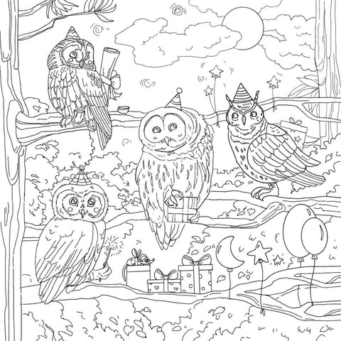Owl's Birthday Coloring Page (Digital Download) - Camp Hollow